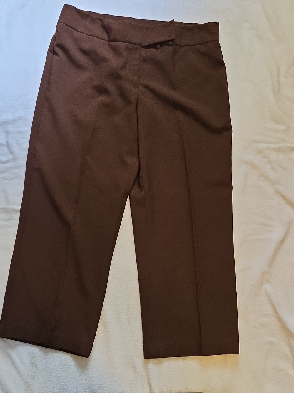 White Stag Women's Brown Solid Dress Pants Flat Front Button Closure Petite